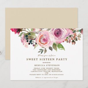 sweet sixteen fleuri violet invitation