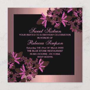 Sweet sixteen Floral rose Invitation d'anniversair