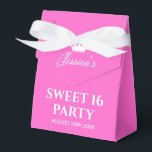 Sweet sixteen girl's 16th Birthday party hot pink Favor Box<br><div class="desc">Sweet sixteen girl's 16th Birthday party hot pink Favour Box personalized with name and date. Classy tent box design for sixteenth Birthday celebration of teen girl. Elegant script text and princess crown. Sixteenth Birthday celebration party favour box for sweets and more. Includes a little bow.</div>