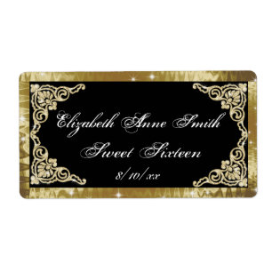 Sweet Sixteen, Gold and Black Water Bottle Labels