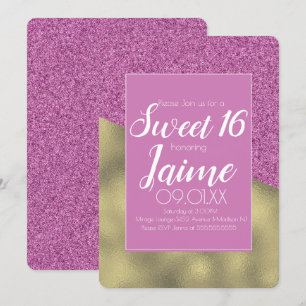 Sweet Sixteen Gold and Glitter Rainbow Invitation