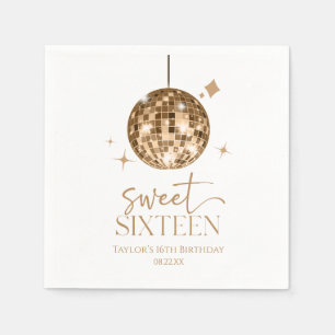 Sweet Sixteen Gold Disco Ball 16th Birthday Party Napkin