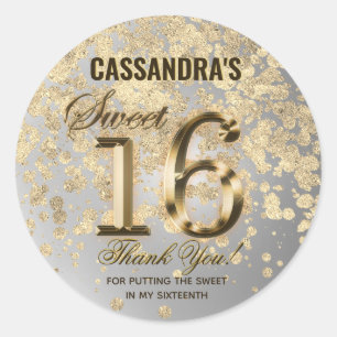 Sweet Sixteen Gold Faux Foil and Glitter Classic Round Sticker