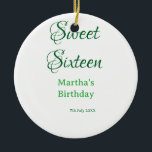 Sweet Sixteen green name date calligraphy boho ret Ceramic Ornament<br><div class="desc">Design</div>