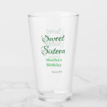 Sweet Sixteen green name date calligraphy boho ret Glass<br><div class="desc">Design</div>