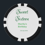 Sweet Sixteen green name date calligraphy boho ret Poker Chips<br><div class="desc">Design</div>