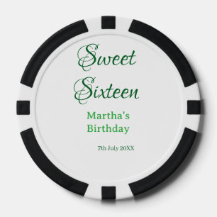 Sweet Sixteen green name date calligraphy boho ret Poker Chips