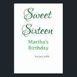 Sweet Sixteen green name date calligraphy boho ret Table Number<br><div class="desc">Design</div>