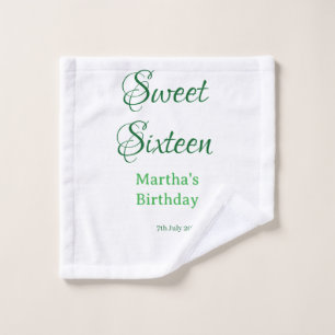 Sweet Sixteen green name date calligraphy boho ret Wash Cloth