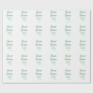 Sweet Sixteen green name date calligraphy boho ret Wrapping Paper