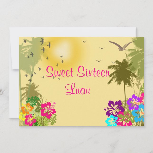Sweet sixteen, Hibiscus, Hawaiian Luau Invitation (Devant)