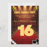 Sweet Sixteen Hollywood Glam Invitation – Black & 