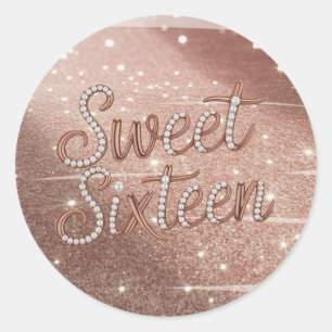 Sweet Sixteen In Rose Gold and Pearls Classic Round Sticker