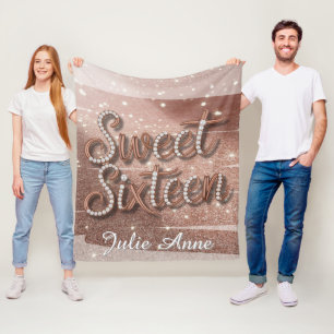 Sweet Sixteen In Rose Gold and Pearls Gift Fleece Blanket