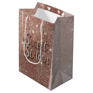 Sweet Sixteen In Rose Gold and Pearls Medium Gift Bag