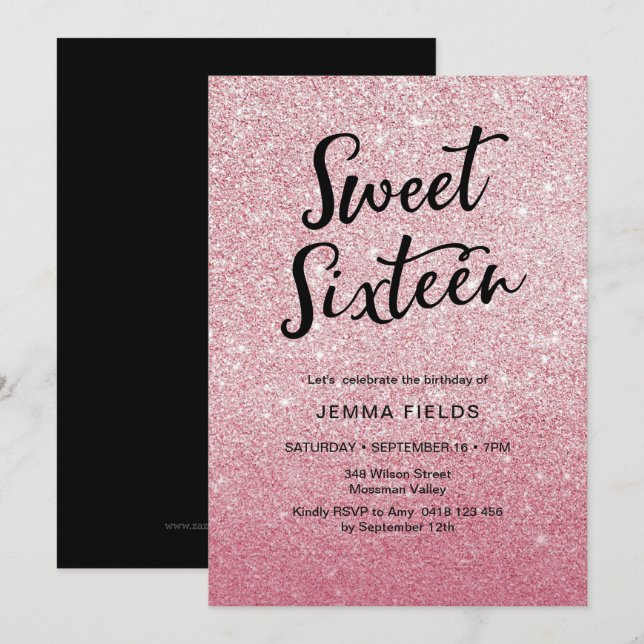 Sweet sixteen Invitation Anniversaire parties scin (Devant / Derrière)