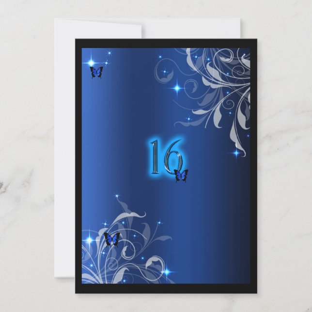 Sweet sixteen Invitation Bleu Papillon (Devant)