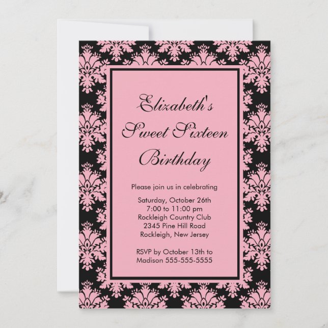 sweet sixteen Invitation d'anniversaire Pink Damas (Devant)