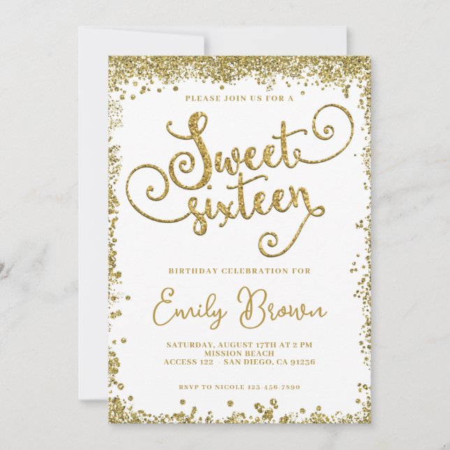 Sweet sixteen invitation fausse parties scintillan (Devant)