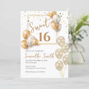 Sweet Sixteen Invitation Golden Balloon
