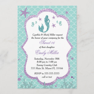 Sweet sixteen Invitation Sirène Purple Turquoise
