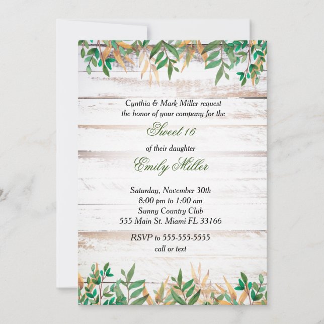 Sweet sixteen Invitation Verdure Rustique (Devant)