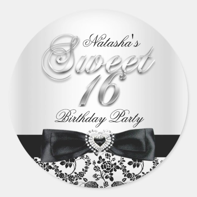 Sweet Sixteen Jewel Bow & Lace Silver Sticker (Front)