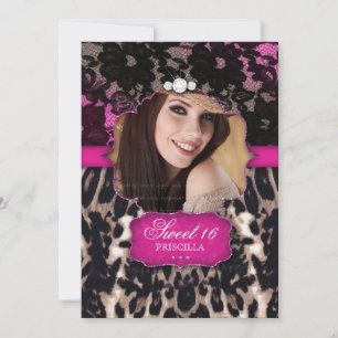 Sweet Sixteen Leopard Lace Invitation Pink Brown