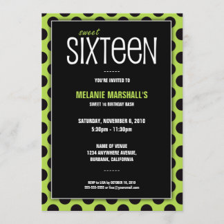 Sweet Sixteen Lime & Black | Party Invitations