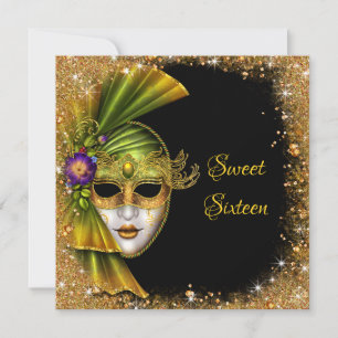 Sweet Sixteen, Mascarade, Invitation Pailletée Or