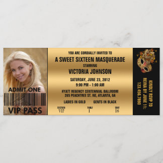 Sweet Sixteen Masquerade VIP Admission Ticket Invitation