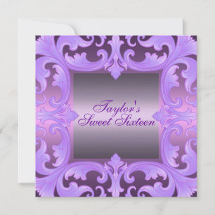 Sweet sixteen mauve Damask Design Invitation d'ann