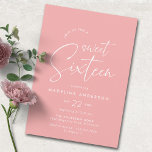 Sweet Sixteen | Modern Girly Pink 16th Birthday Invitation<br><div class="desc">Simple and cute sweet 16 invitations with "sweet sixteen" text in a handwritten script font. Bright pink colour.</div>