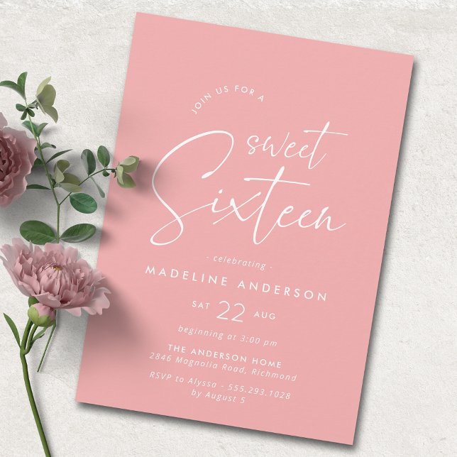 Sweet Sixteen | Modern Girly Pink 16th Birthday Invitation (Creator Uploaded)