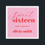 Sweet Sixteen Modern Pink Red 16th Birthday Napkin<br><div class="desc">Minimalist sweet sixteen 16th birthday napkins featuring simple modern typography in pink and red colour.</div>