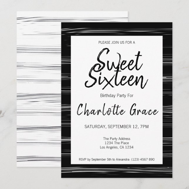 Sweet Sixteen Modern Simple Birthday Party Invitation (Front/Back)