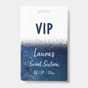 Sweet Sixteen Navy Blue White VIP badge