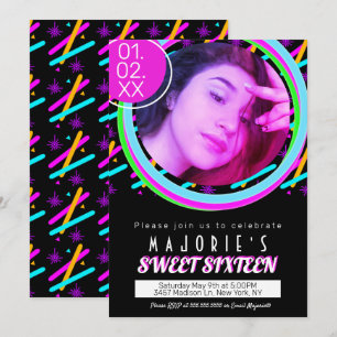 Sweet Sixteen Neon Party Club Style Glow Laser Invitation