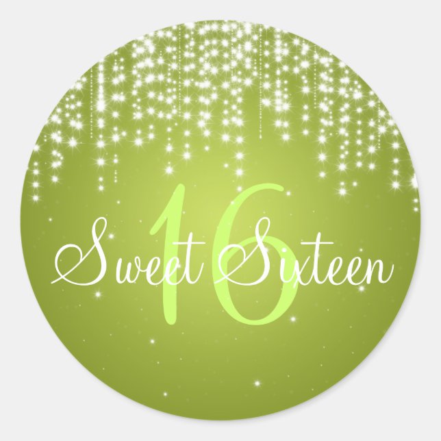 Sweet Sixteen Night Dazzle Lime Classic Round Sticker (Front)