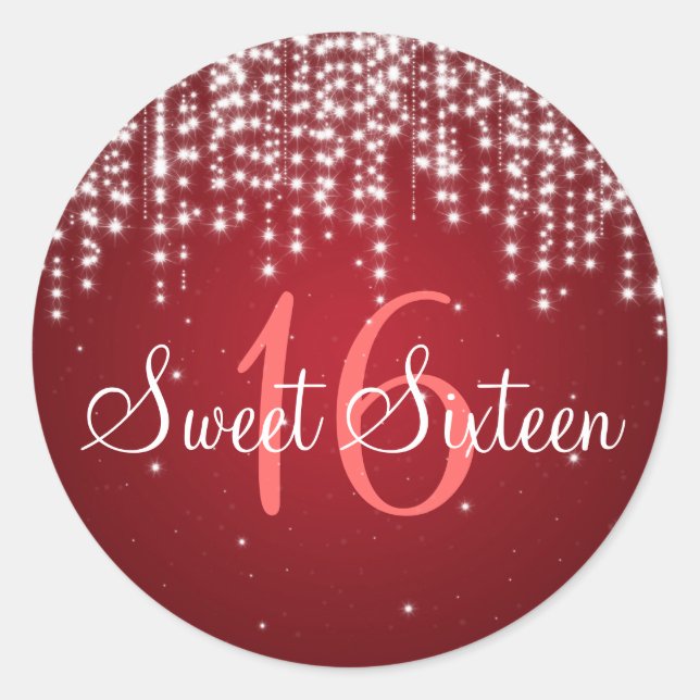 Sweet Sixteen Night Dazzle Red Classic Round Sticker (Front)