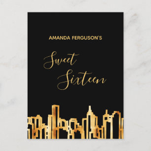 Sweet sixteen noir or ville skyline invitation