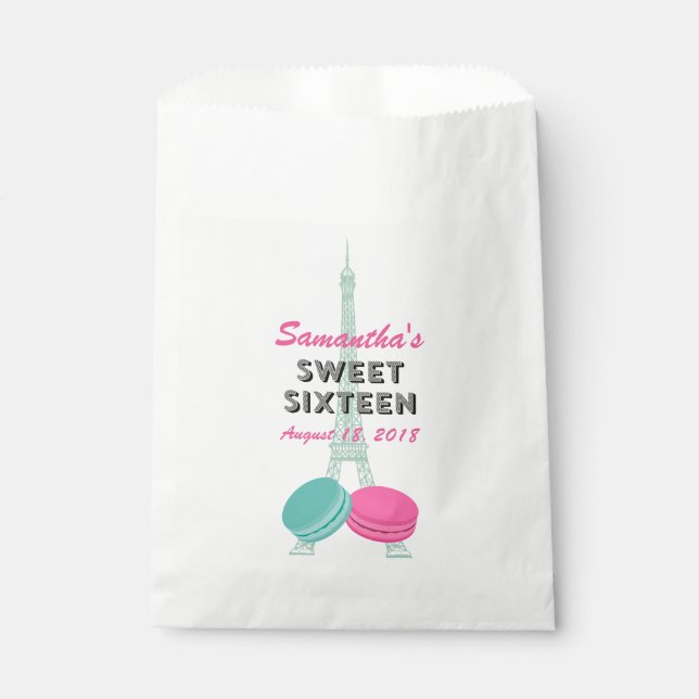 Sweet Sixteen Paris Birthday Treat Favour Bags (Front)