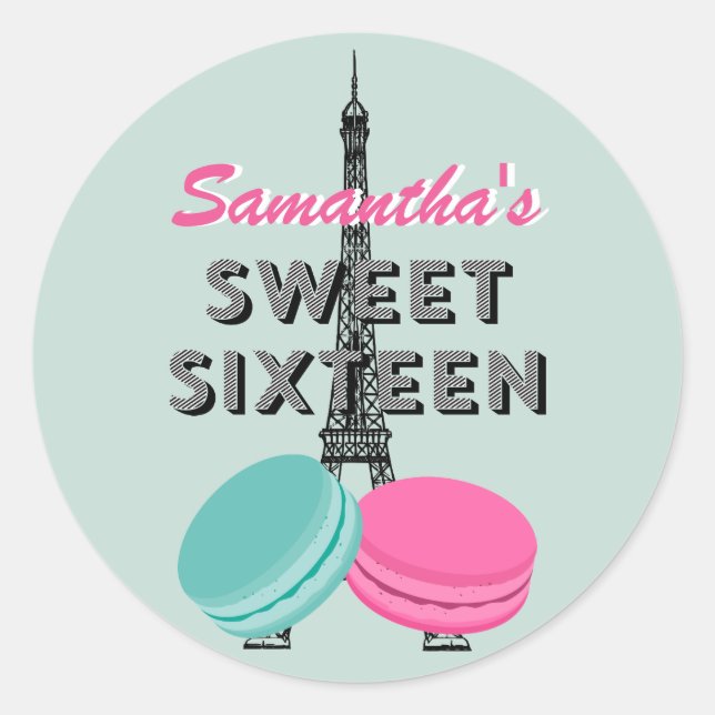 Sweet sixteen Paris Macaron Sticker Anniversaire F (Devant)