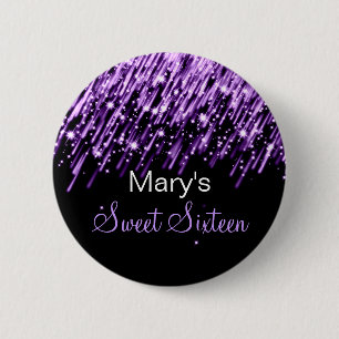Sweet Sixteen Party Falling Stars Purple 2 Inch Round Button