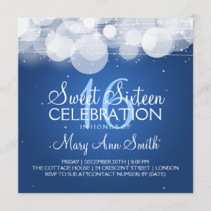 Sweet Sixteen Party Glow & Sparkle Blue Invitation