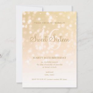 Sweet Sixteen Party Gold Bokeh Invitation