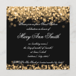 Sweet Sixteen Party Shimmering Gold Lights Invitation