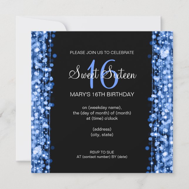Sweet Sixteen Party Sparkles Blue Invitation (Front)