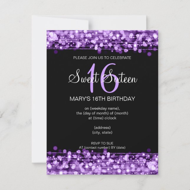 Sweet Sixteen Party Sparkles Purple Invitation (Front)