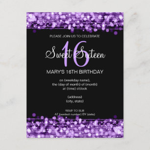Sweet Sixteen Party Sparkles Purple Invitation
